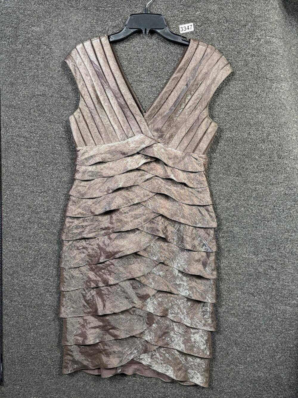 Adrianna Papell Ruffled Tiered Maxi Knee Length Dress Womens 10 Gold Sleeveless